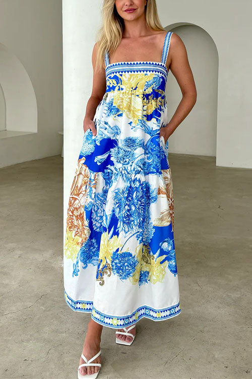 Trixiedress Pocketed Side Slit Printed Maxi Cami Dress