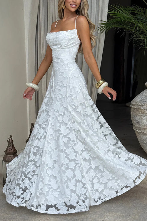 Trixiedress Spaghetti Strap Backless Lace-up Jacquard Maxi Dress