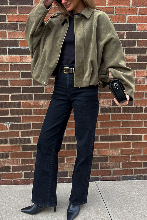 Trixiedress Lapel Zip Up Trendy Bomber Jacket