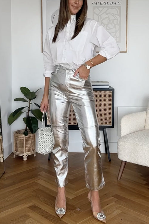 Trixiedress High Rise Metallic Faux Leather Cropped Pants