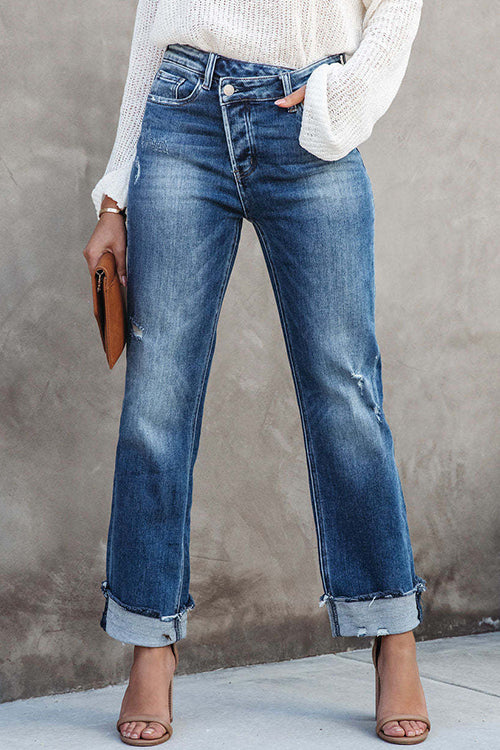 Trixiedress High Waist Straight Leg Ripped Denim Pants