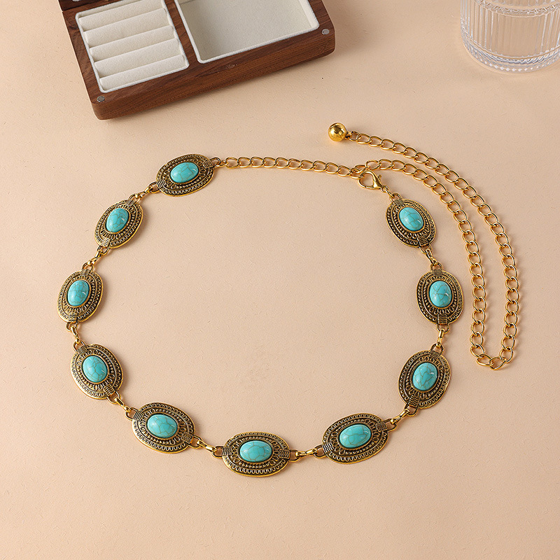 Trixiedress Turquoise Decorative Adjustable Metal Chain Belt