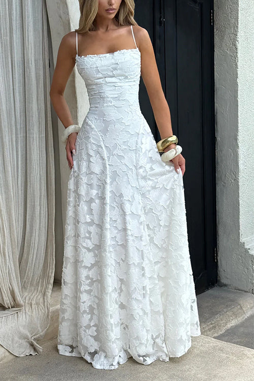 Trixiedress Spaghetti Strap Backless Lace-up Jacquard Maxi Dress