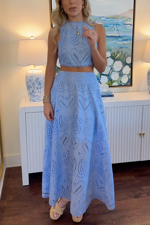 Trixiedress Sleeveless Crop Top and A-line Maxi Skirt Lace Set