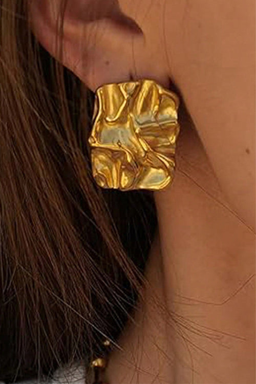 Trixiedress Textured Gold Rectangle Stud Earrings