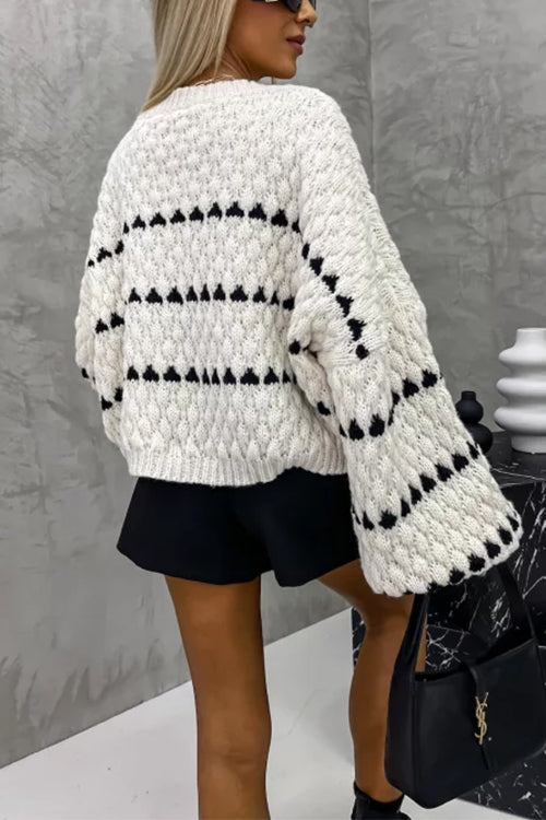 Trixiedress Lantern Sleeves Color Block Chunky Knit Sweater
