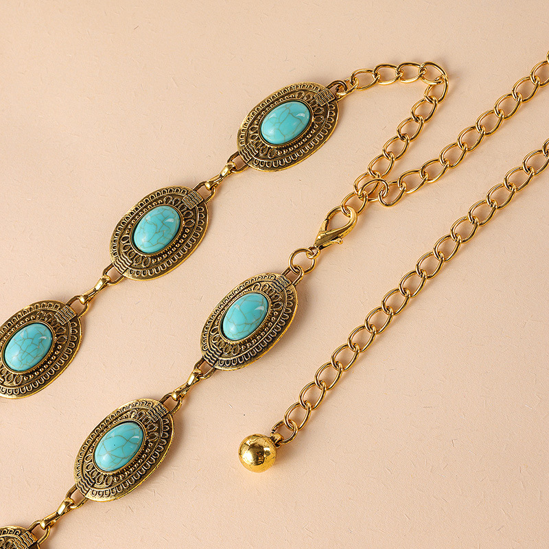 Trixiedress Turquoise Decorative Adjustable Metal Chain Belt