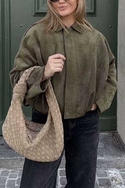 Trixiedress Lapel Zip Up Trendy Bomber Jacket