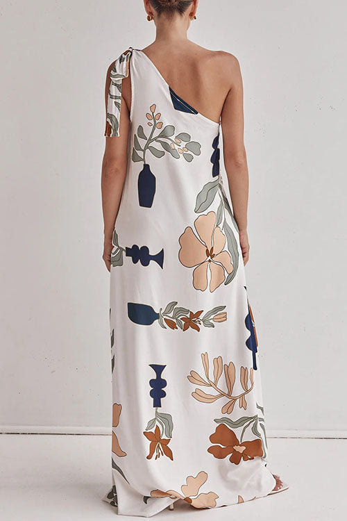 Trixiedress Tie Knot One Shoulder Floral Print Maxi Dress