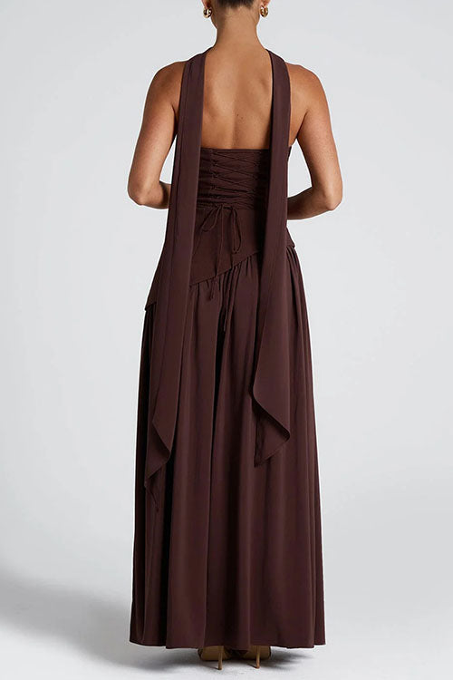 Trixiedress Strapless Back Lace-up High Slit Splice Maxi Dress