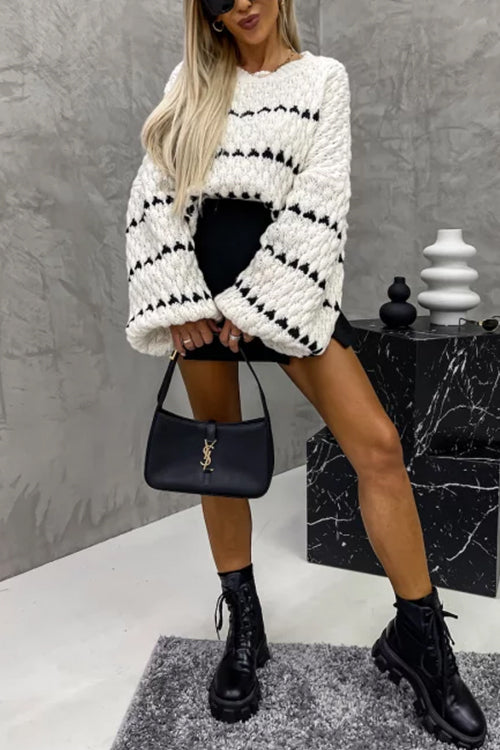 Trixiedress Lantern Sleeves Color Block Chunky Knit Sweater