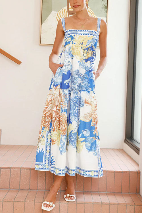 Trixiedress Pocketed Side Slit Printed Maxi Cami Dress