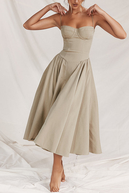 Trixiedress Spaghetti Strap Pocketed Corset Swing Midi Dress