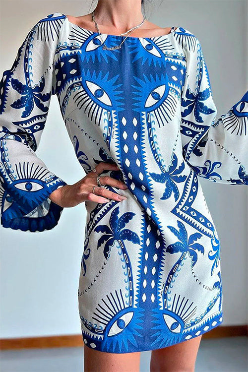 Trixiedress Long Sleeves Printed Mini Shift Dress