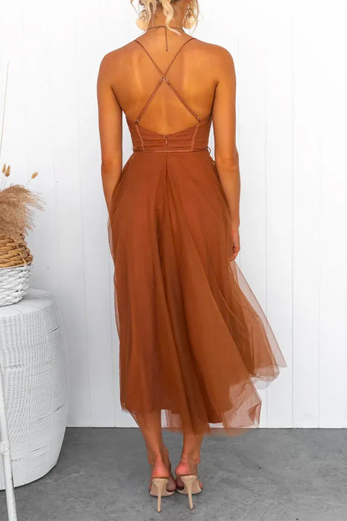 Trixiedress Open Back Waisted Swing Maxi Cami Tulle Dress