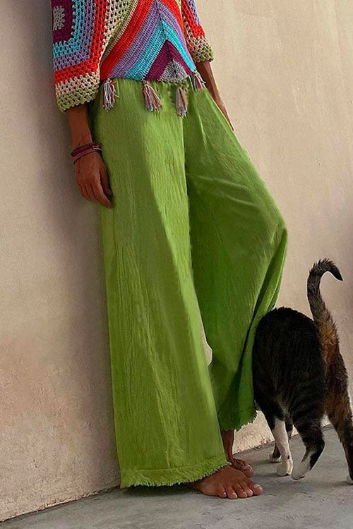 Trixiedress Solid Raw Hem Wide Leg Casual Pants