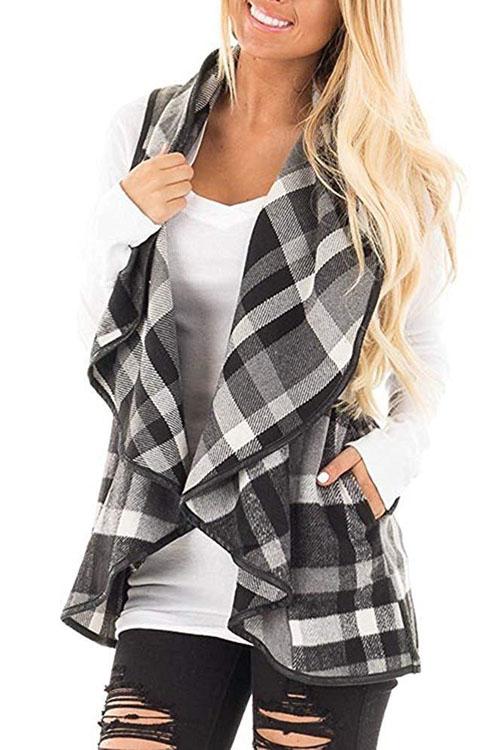 Trixiedress Lush Sleeveless Plaid Jacket Vest with Pockets