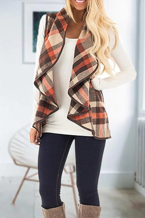 Trixiedress Lush Sleeveless Plaid Jacket Vest with Pockets