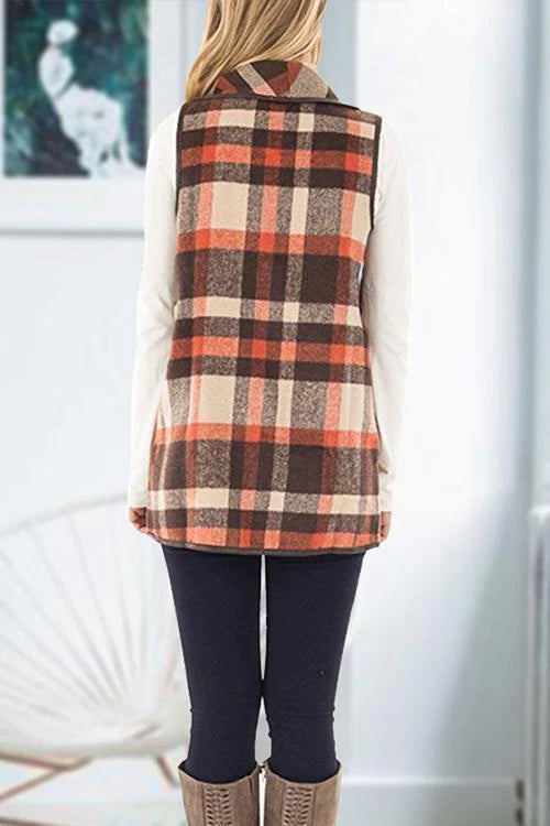Trixiedress Lush Sleeveless Plaid Jacket Vest with Pockets