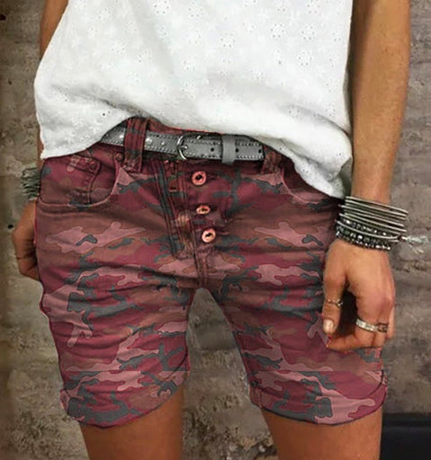 Trixiedress Buttons Camo Shorts with Pockets