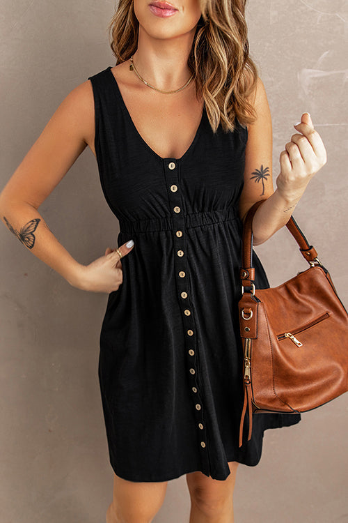 Trixiedress V Neck Sleeveless Waisted Button Down Dress