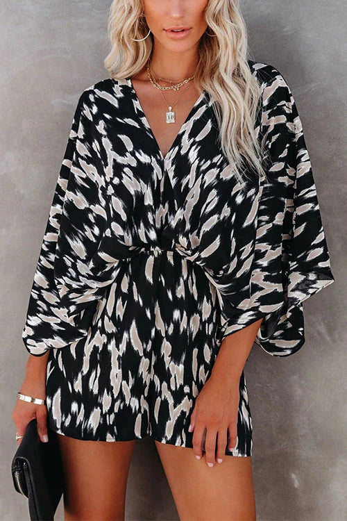 Trixiedress V Neck Batwing Sleeve Print Romper