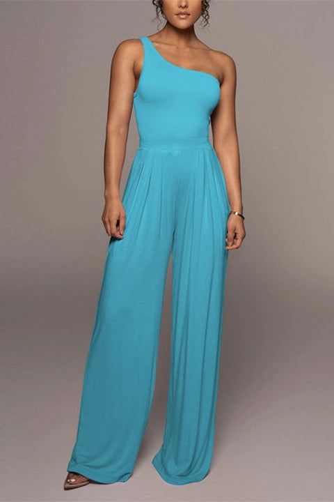 Trixiedress One Shoulder Waisted Wide Leg Jumpsuits (in 7 Colors)