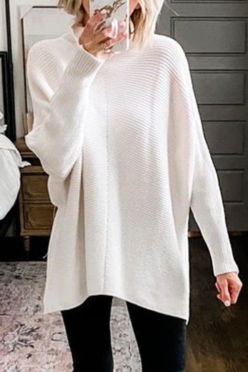 Trixiedress Solid Turtleneck Ribbed Knit Tunic Sweater