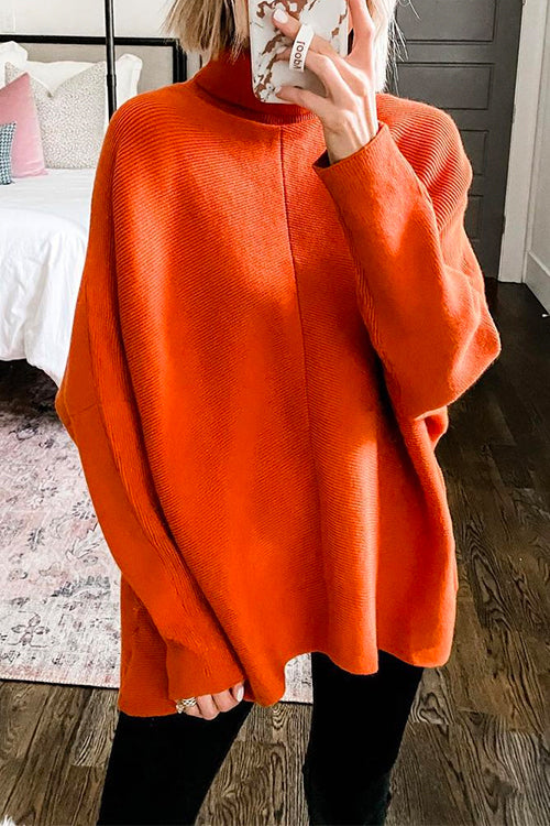 Trixiedress Solid Turtleneck Ribbed Knit Tunic Sweater