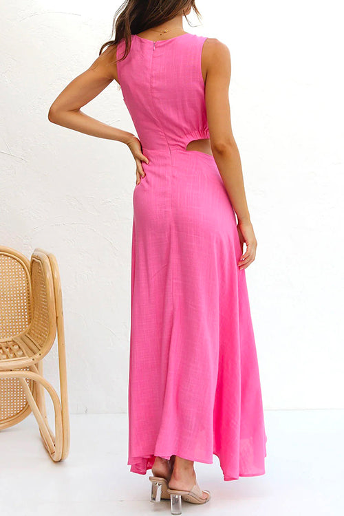 Trixiedress Sleeveless Cut Out Waist High Slit Maxi Swing Dress
