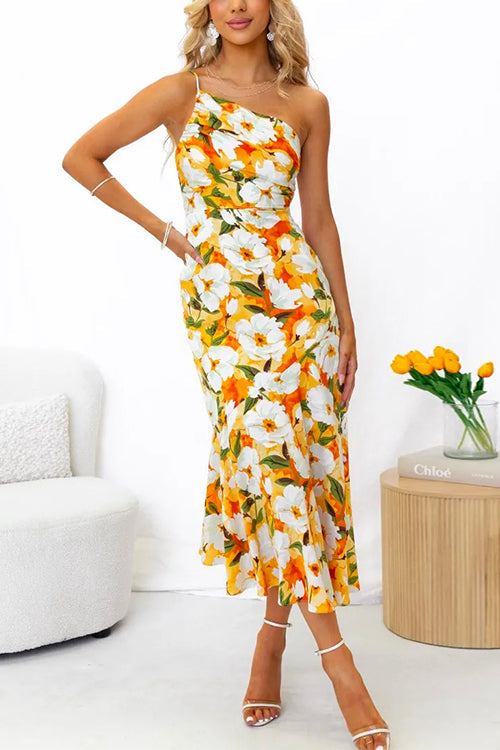 Trixiedress One Shoulder High Waist Mermaid Floral Cami Dress