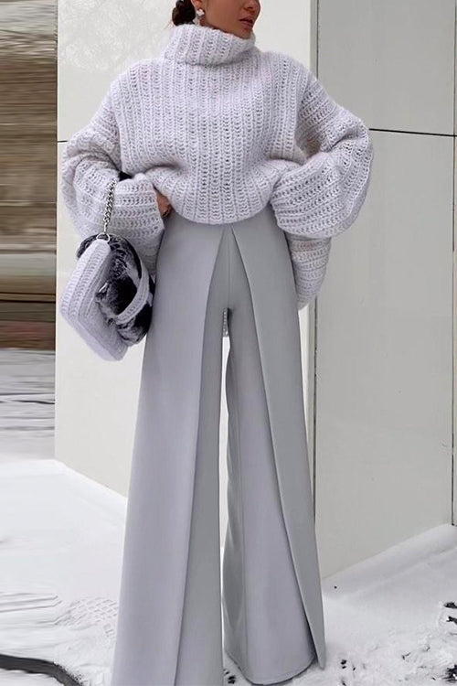 Trixiedress Turtleneck Drop Shoulder Fluffy Pullover Sweater