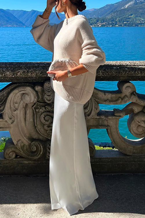 Trixiedress Crewneck Drop Shoulder Loose Fit Solid Sweater