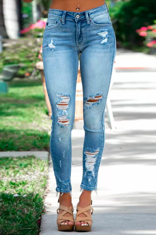 Trixiedress Raw Hem Ripped Stretch Pencil Jeans