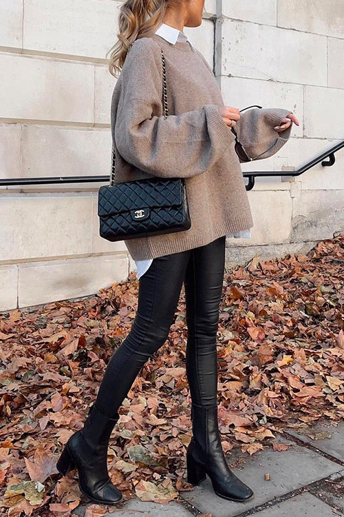 Trixiedress Crewneck Drop Shoulder Solid Loose Fit Sweater