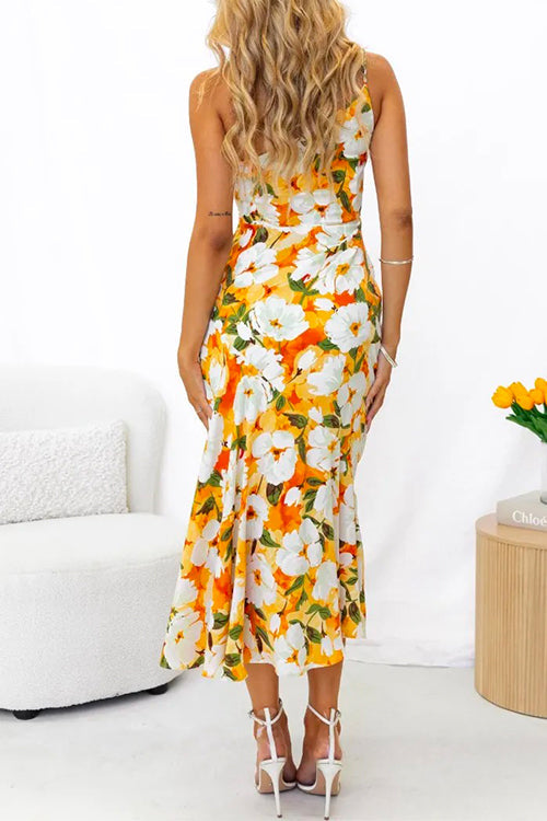 Trixiedress One Shoulder High Waist Mermaid Floral Cami Dress