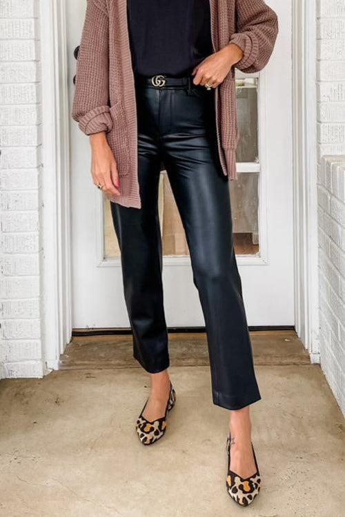 Trixiedress Faux Leather Straight Leg Trousers with Pockets