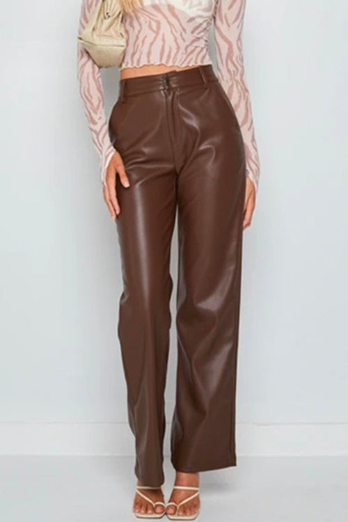 Trixiedress Faux Leather Straight Leg Trousers with Pockets