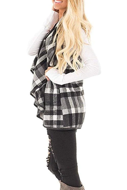 Trixiedress Lush Sleeveless Plaid Jacket Vest with Pockets