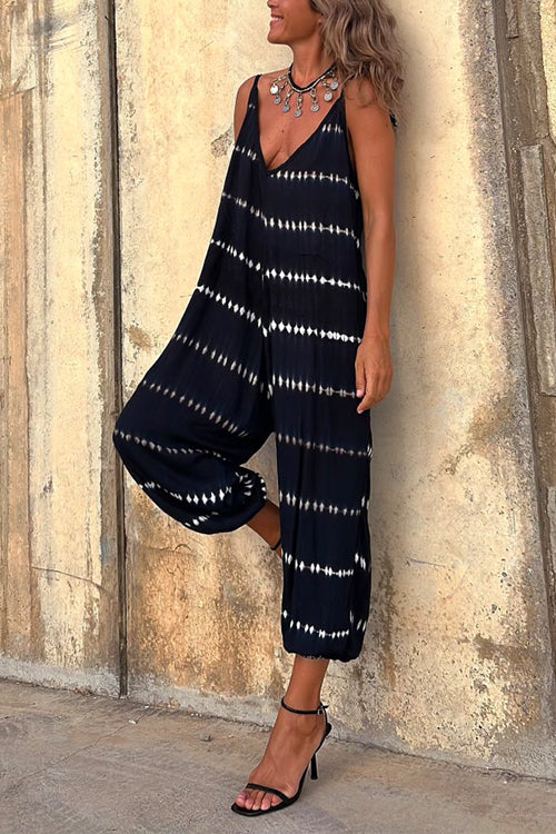Trixiedress Spaghetti V Neck Striped Tie Dye Jumpsuit