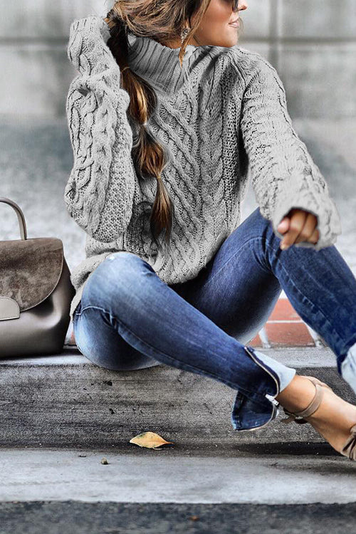 Trixiedress Mockneck Solid Cable Knit Pullover Sweater