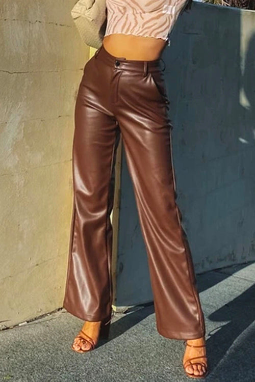 Trixiedress Faux Leather Straight Leg Trousers with Pockets