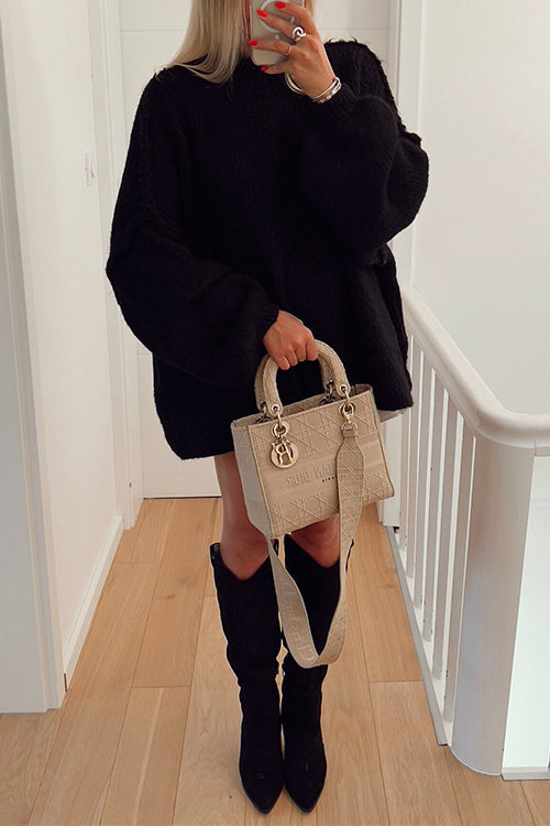 Trixiedress Drop Shoulder Plain Casual Pullover Sweater