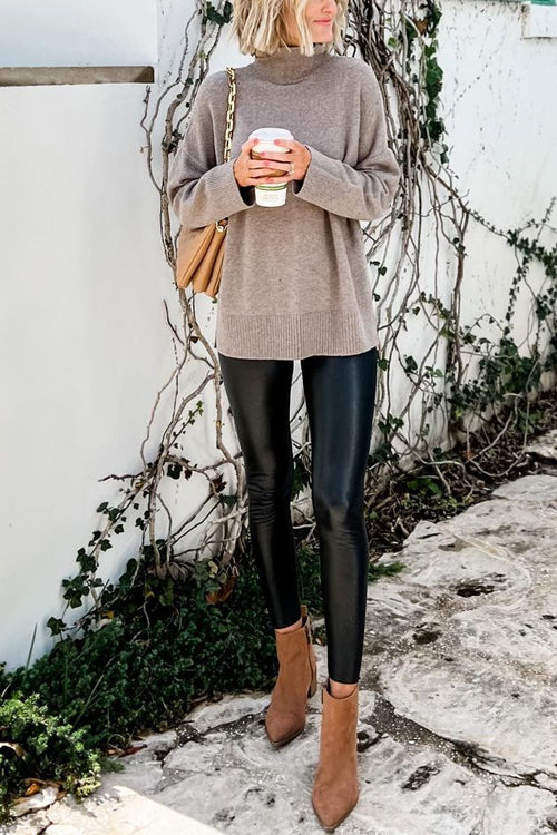 Trixiedress Solid Turtleneck Casual Pullover Sweater