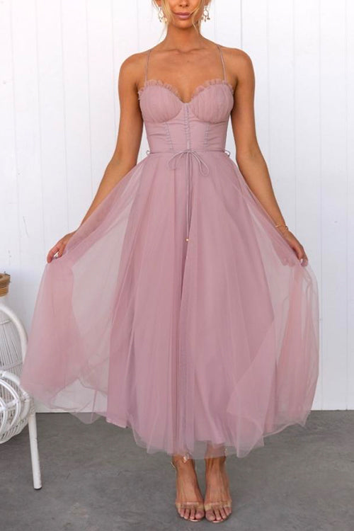 Trixiedress Backless Tie Waist Mesh Swing Maxi Cami Dress