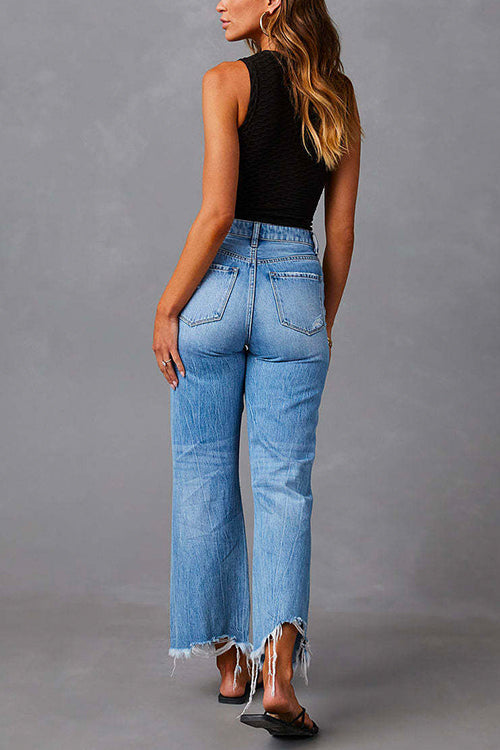 Trixiedress Raw Hem Ripped Flare Bottoms Denim Pants