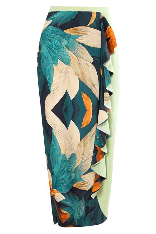 Trixiedress Bow One Shoulder One-piece Swimsuit Ruffle Cover Up Skirt Printed Set