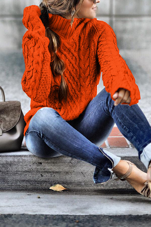 Trixiedress Mockneck Solid Cable Knit Pullover Sweater