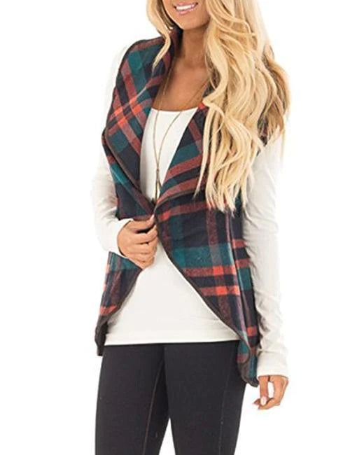 Trixiedress Lush Sleeveless Plaid Jacket Vest with Pockets