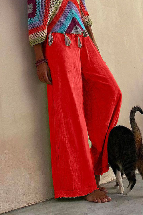 Trixiedress Solid Raw Hem Wide Leg Casual Pants